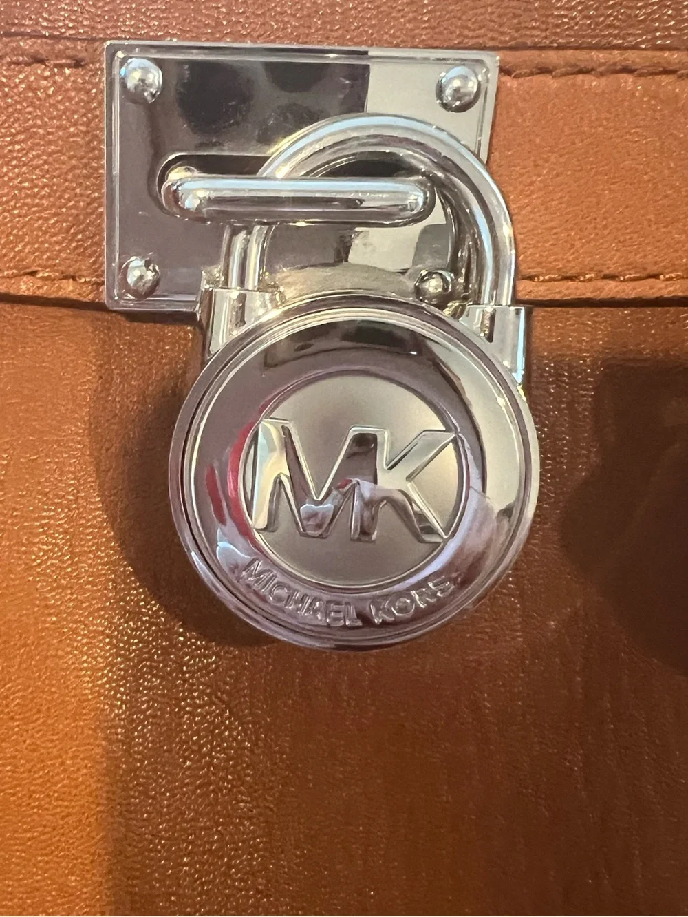 Michael Kors Hamilton Large Leather Satchel Luggage Brown Lock Key Shoulder Bag
